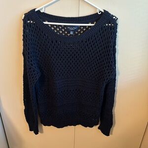 American Eagle Outfitters Women’s Size Large Navy Blue Open Knit Sparkly Sweater